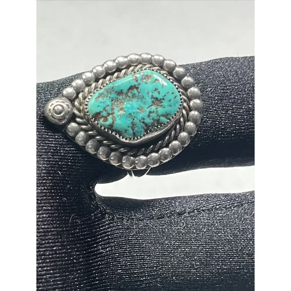 Sterling Ring 925 Turquoise Ring Size 8 Navajo Inspired Signed RL Vintage Chunky